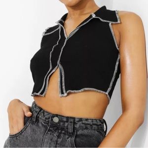 Boohoo Seam Detail Rib Crop Top